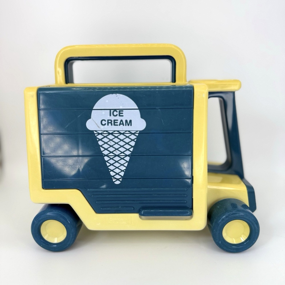 Vintage 1985 Bandai Tonka Ice Cream Truck Carry Case Blue Yellow Toy Storage VTG